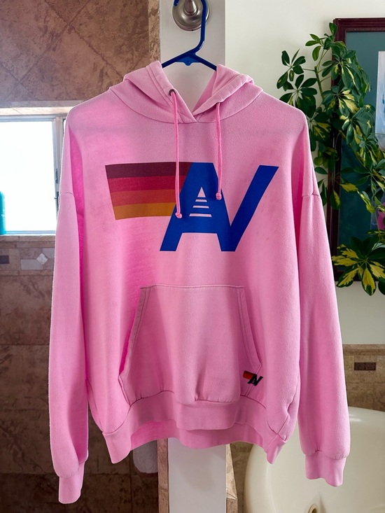 Aviator Nation Tops - Aviator Nation Pink Graphic Logo Hoodie Sweatshirt-FLAWED w Iron-on Patches